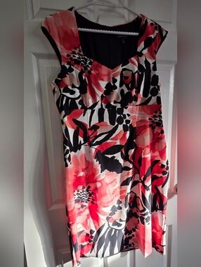 Connected apparel Coral, Black & White Floral Midi Dress